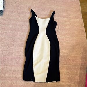 Elizabeth and James Two-Tone Black and Cream Midi Dress